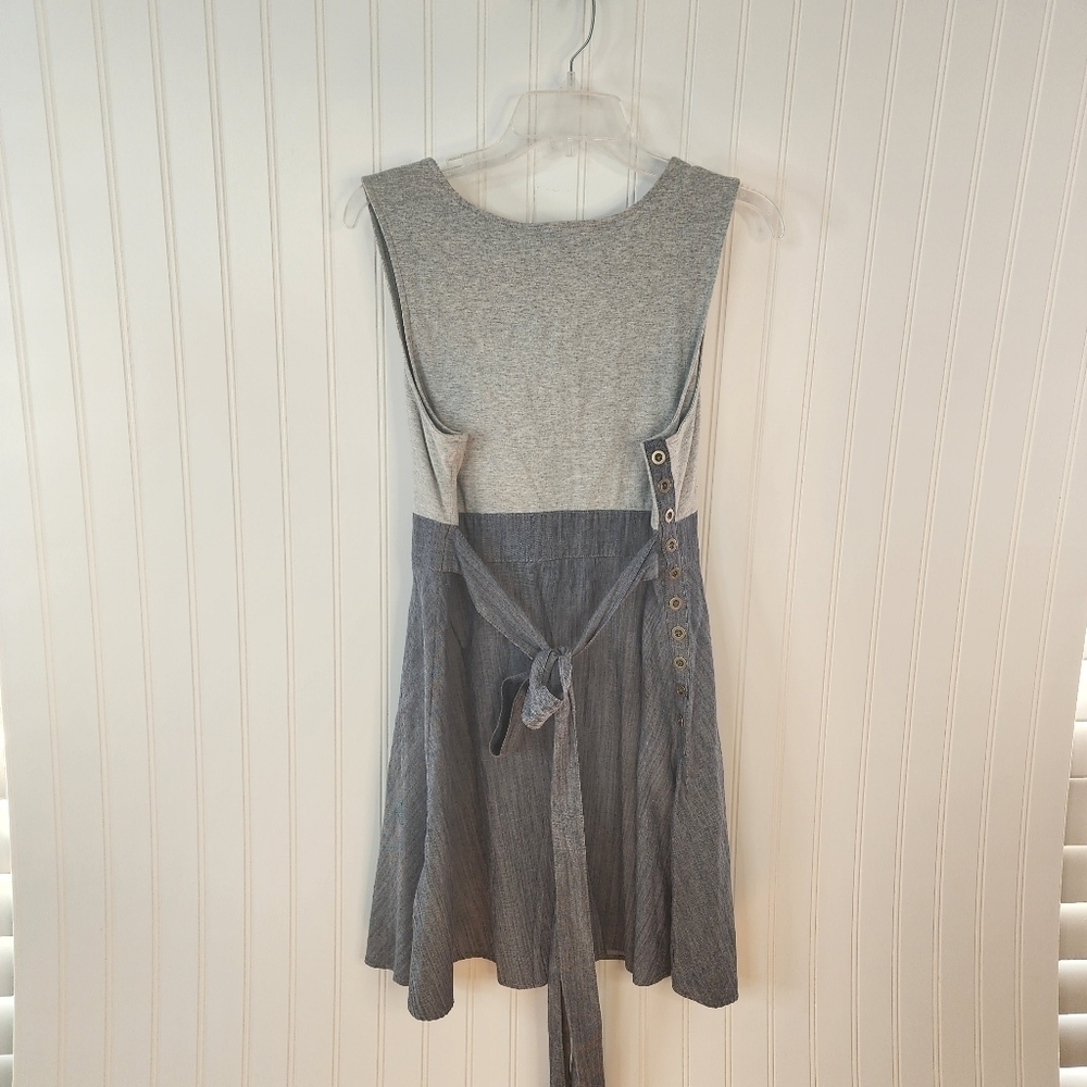 Tulle sleeveless dress low v-neck upper gray cotton,  bottom blue chambray NWT - Picture 5 of 10